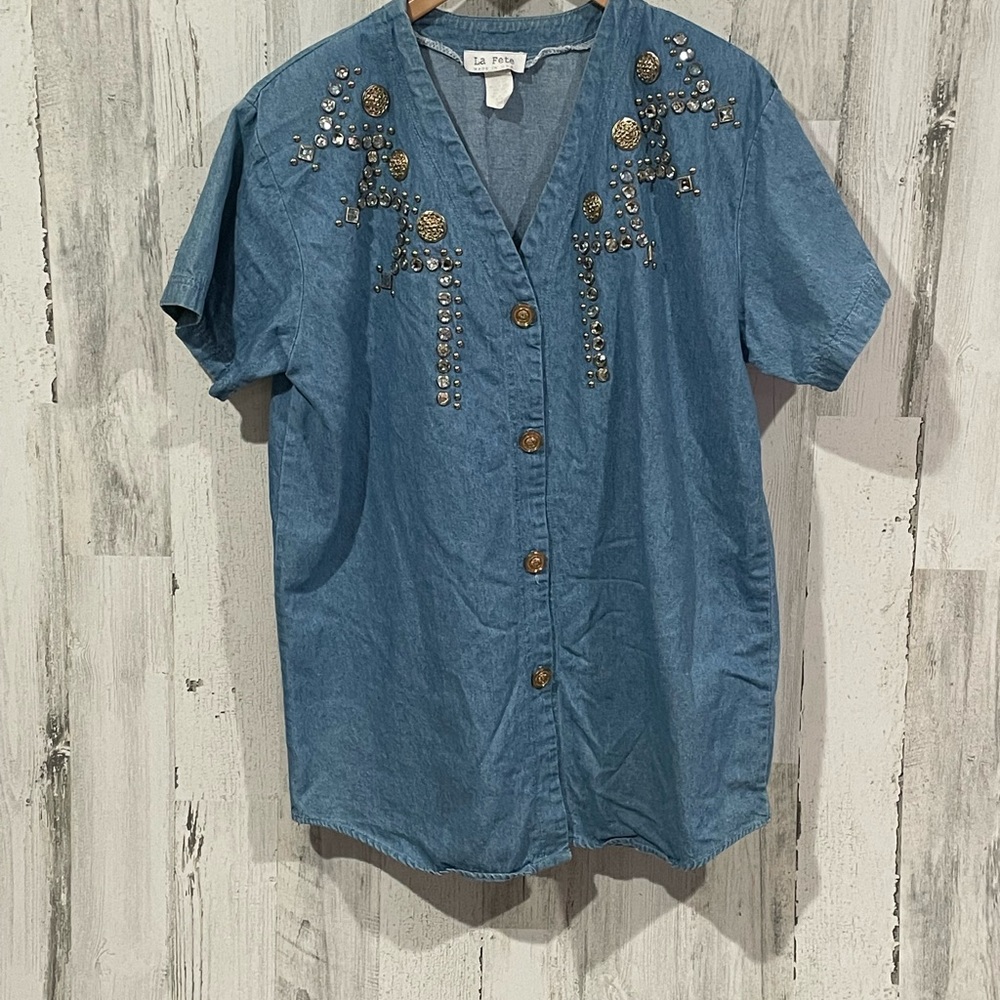 LA FETE Vintage 80s Studded Denim Top One Size Fits All